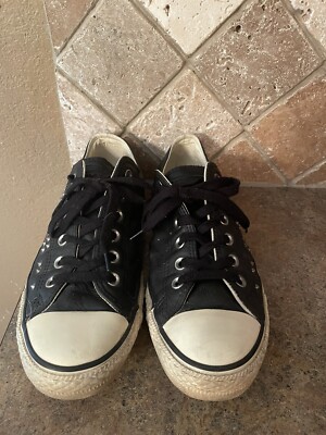 Converse Leather Stud Low All Star Sneakers Womans 9 Black Lace Up