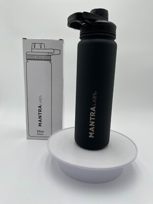NIB MANTRA LABS BLACK 24OZ STAINLESS STEEL WATER BOTTLE 