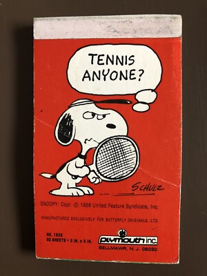 Vintage Snoopy Peanuts Tennis note pad paper notepad notebook 3x5  Plymouth Inc