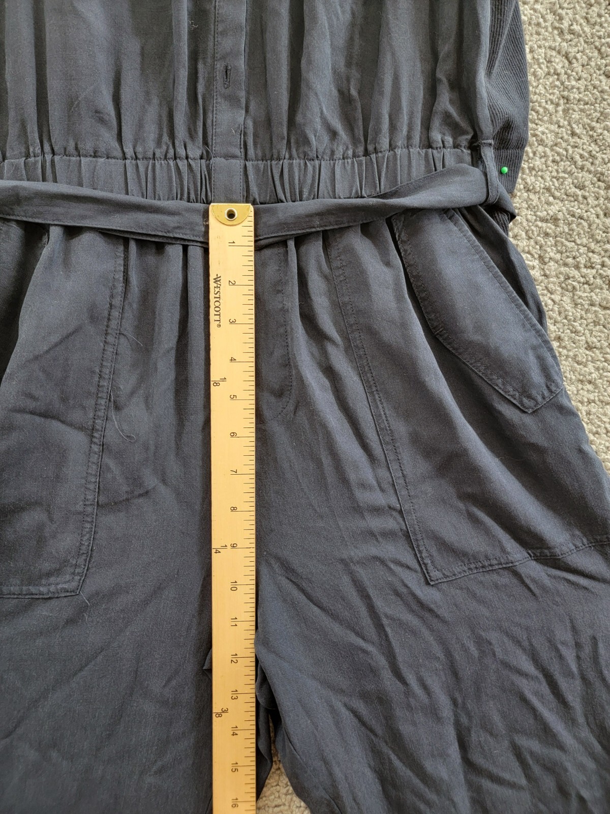 Splendid Colette Belted Jumpsuit Women's M Navy Round Neck Button Front Pull On - Picture 10 of 19