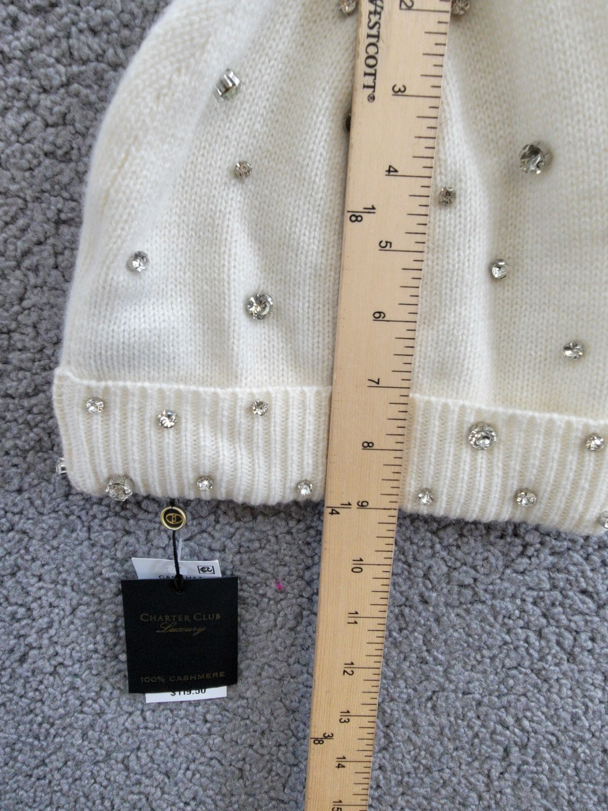 Charter Club Cashmere Embellished Cuffed Beanie Women's One Size Vanilla Ice - Picture 6 of 14