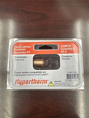 Genuine Hypertherm 220819 Nozzle 65A Powermax 65 85 & 105  OEM HRT/MRT (5 Pack)