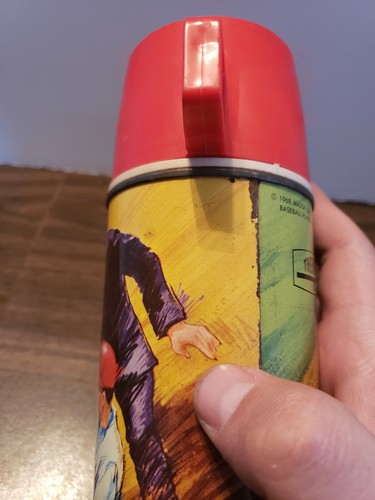 VINTAGE METAL THERMOS BASEBALL CUP W RED PLASTIC LID KING-SEELEY 1968 2805 MLB