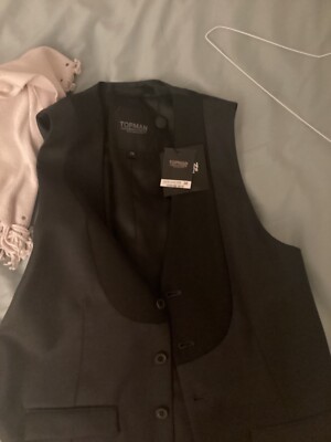 Brand new vintage topman vest mens skinny black size 38 wool polyester blend