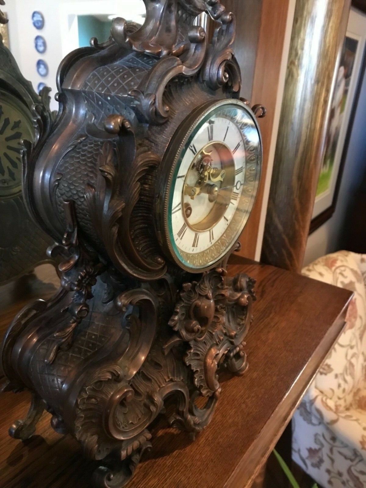 Antique 19th c. French Ormolu Bronze Mantle Clock with Open Escapement