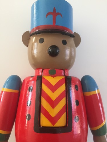 Soldier Bear Wooden Nutcracker Red Blue Green By GEAR Great Condition 13.75”