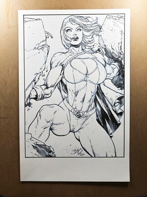 Power Girl - Original Inked Comic Art - 11''x17'' Inks On 100lbs. Bristol