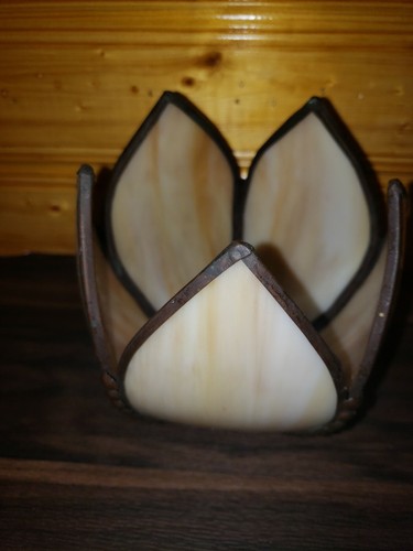 Antique Slag Glass Light Shade Marbled Creams Brass