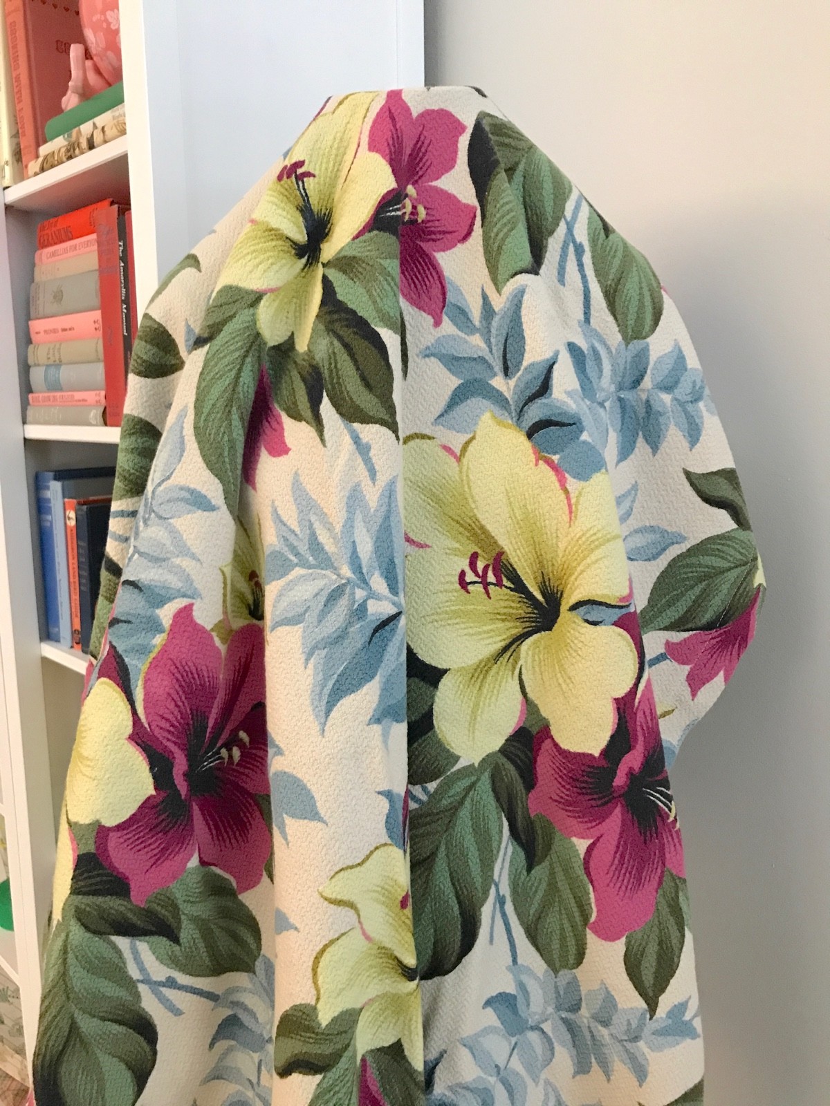 Vintage 50s Tropical Barkcloth Fabric Panel Big Flowers