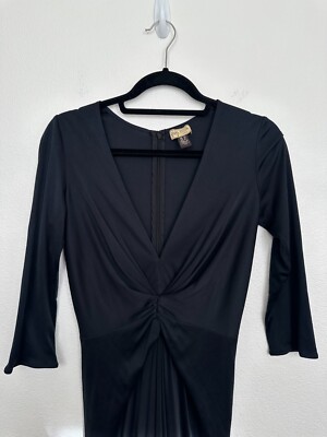 ISSA London Silk Gathered Waist Sheath Dress Knee Length Black Women's Size 8