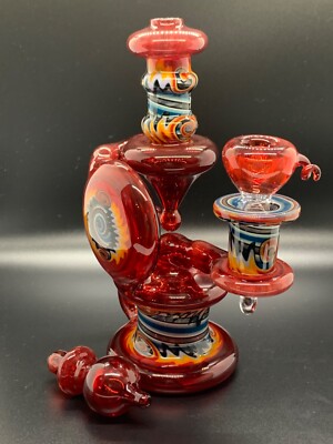 Heady Glass Recycler, Red Elvis Color, Wig Wag Designs, With Matching Carb Cap.