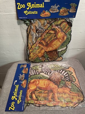 Vintage Lot Of Two Packs Of 4 Beistle 16'' Zoo Animals Die Cuts 1997 Paper SEALED