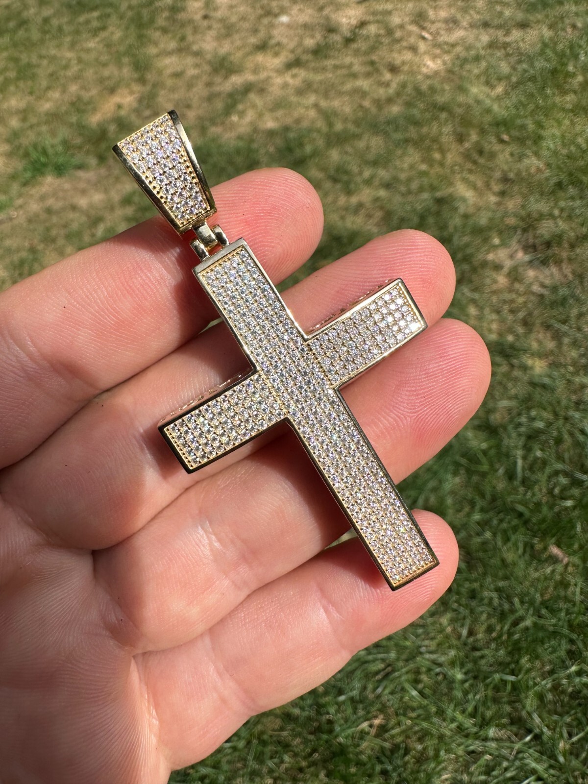 Pre-owned Hip Hop Solid 10k Yellow Gold 3ct Vvs Moissanite Cross Pendant Necklace 19g Mens Large In White
