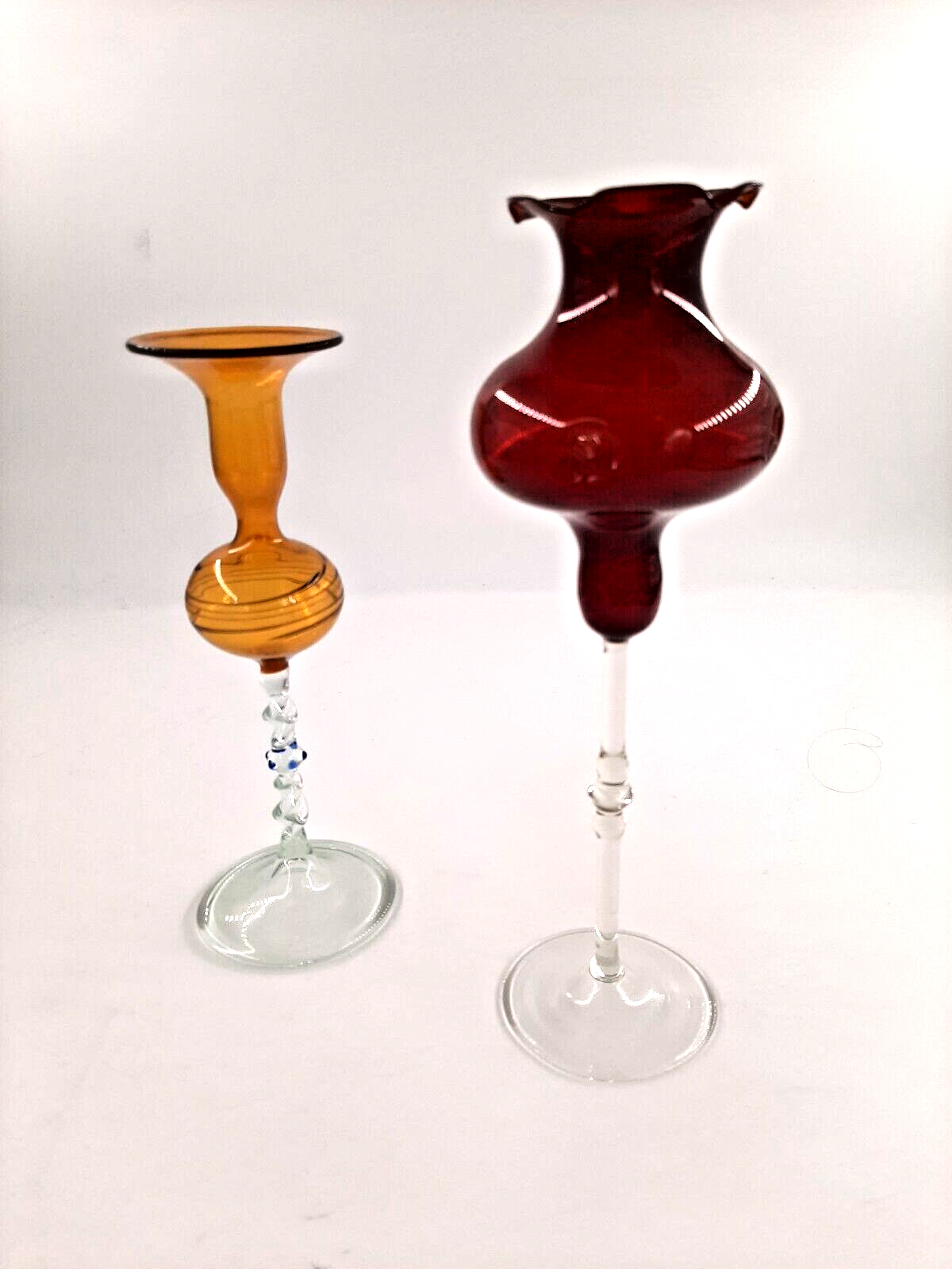 Lauscha Glass Vases Red Yellow Blown Vintage Stem Vase Thüringen