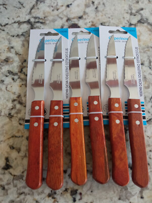 Los 6 Tischmesser + Gemüse Schäler 11 CM Edelstahl Holz -13045