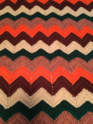Afghan Blanket Spread  35 X 41 Handmade Fall Colors Crochet Chevron