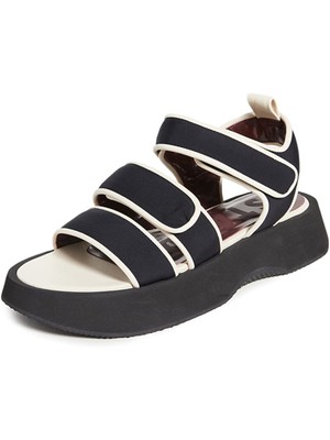 

STAUD Женские черно-белые с контрастной окантовкой 1-дюймовые босоножки на танкетке с круглым носком на платформе, Черный, 328-1131