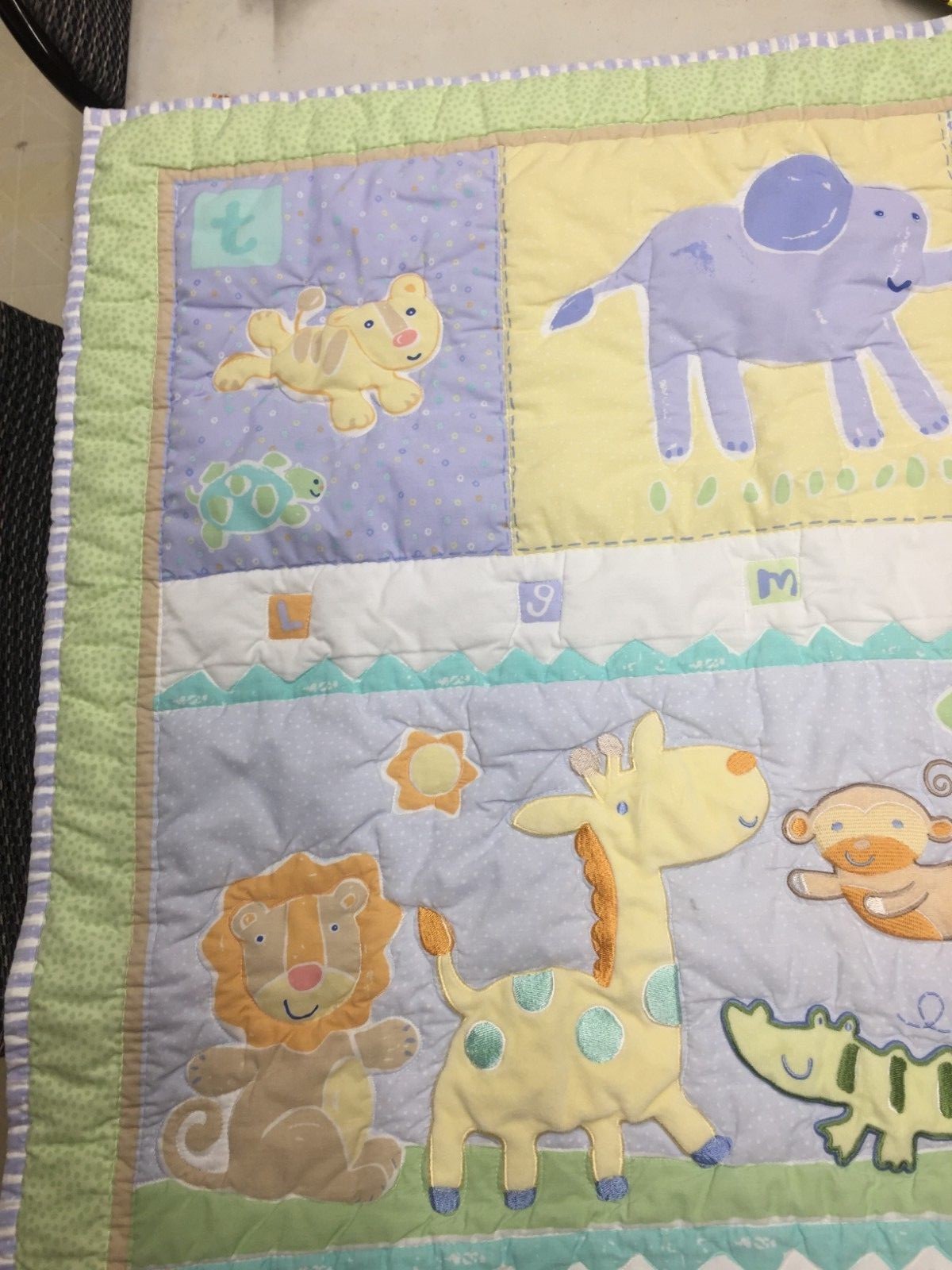 Baby Jungle Animals Nursery Quilt Light Blue Mint Lots of Baby Animals Pastel