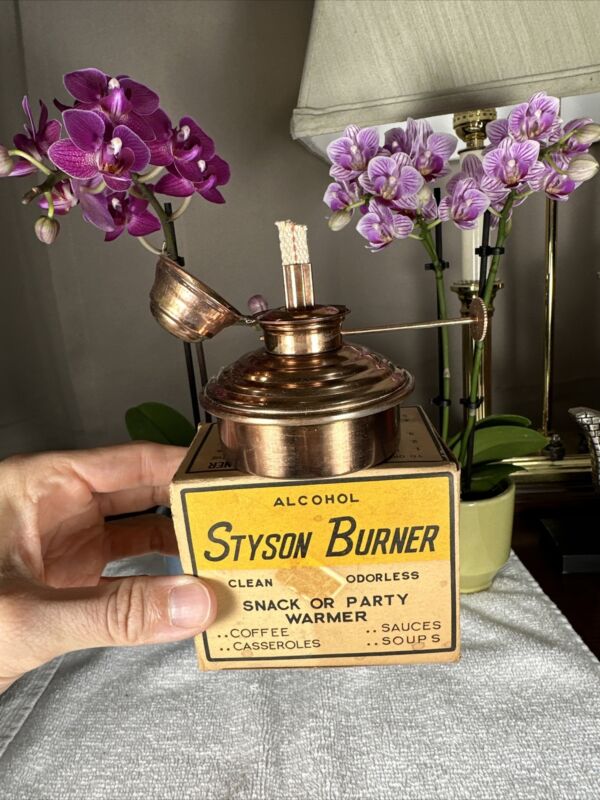 NIB Vintage Alcohol Styson Burner Warming Oil Steel Lamp Heater NEW+ Box RARE