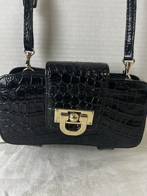 Vintage Y2K DKNY Donna Karan Black Vegan Leather Crossbody Shoulder Bag Purse