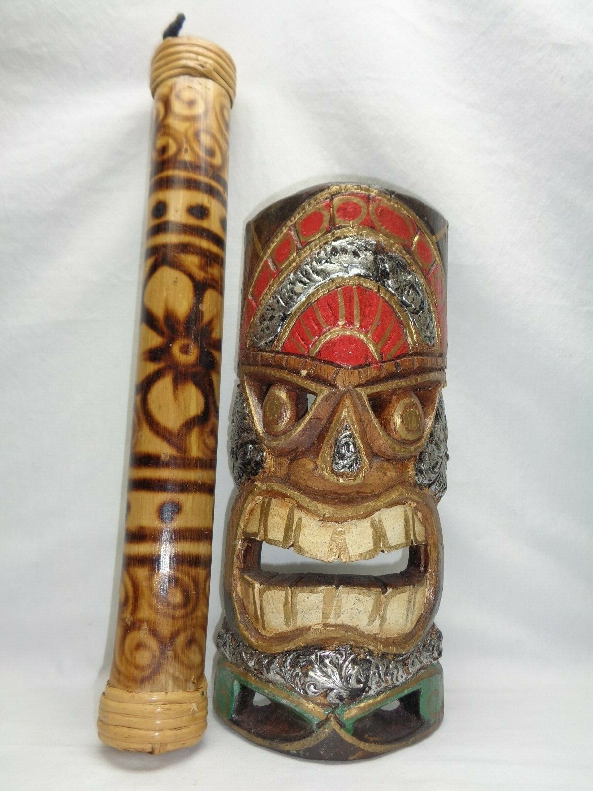Vtg Wood Bamboo Rainstick Hand Shaker Musical Rain Maker Stick Tiki Modern Decor