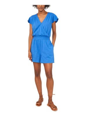 

RILEY-RAE Женский синий эластичный комбинезон с присборенными рукавами и вырезом