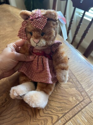 Russ Berrie Kittra Kitty Cat Stuffed Animal Checkered Dress Bow Plush 11'' Tags