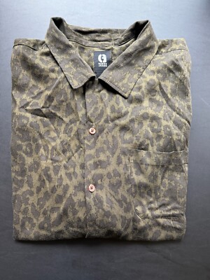 Guess Jeans Shirt Mens Size 2XL Forest Green Black Leopard Print (322)