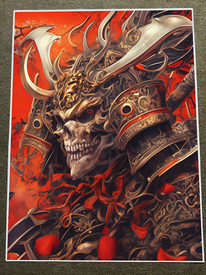 Infernal Samurai Warrior in Ornate Armor with Fiery Background Poster 18x24in