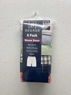 6-Pack GEORGE Men s Size 2XL (44-46) Woven Boxer Underwear Tag-Free Multicolored