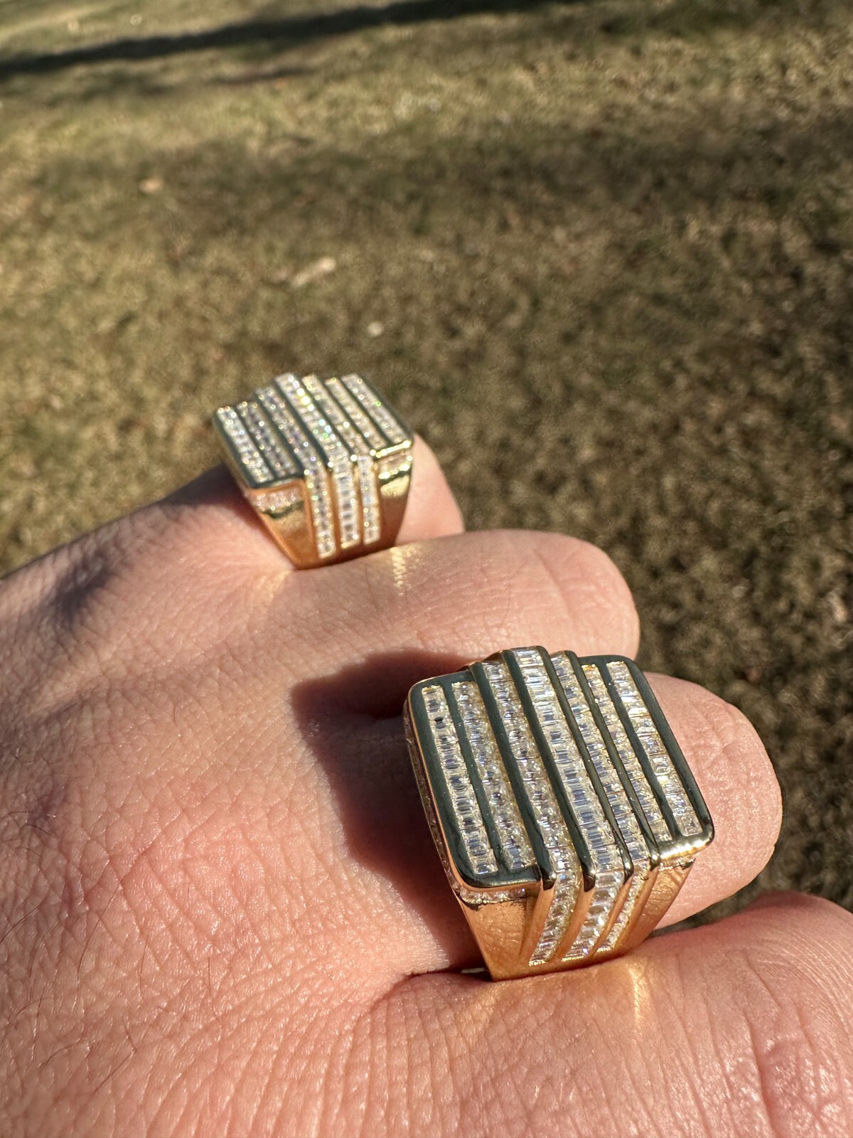 Pre-owned Pinky Moissanite Baguette Ring 14k Gold Over 925 Silver Iced Hip Hop Pass Diamond Test