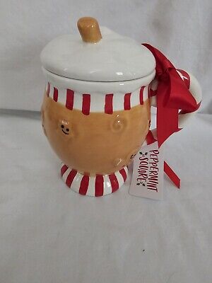 Peppermint Square Gingerbread Mug With Lid-unused