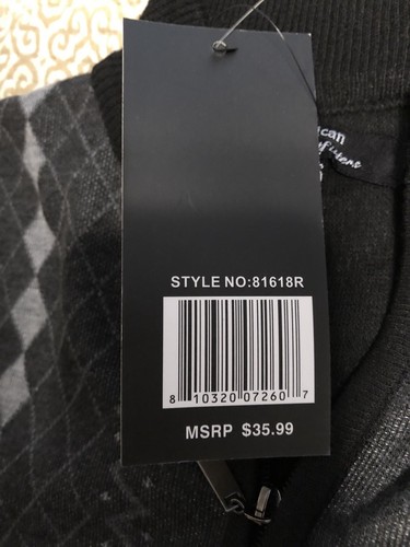 American Legend Boys Size 14/16 XL Cardigan Sweater Black Argyle Zip Front $37