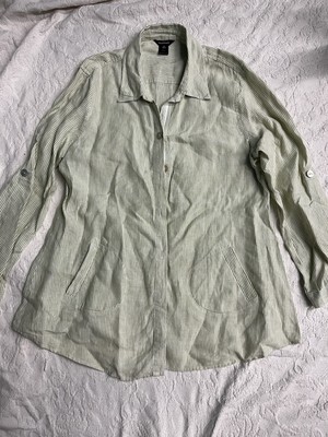 multiples women s XL Shirt  striped Button Roll Up Sleeve 100% Linen