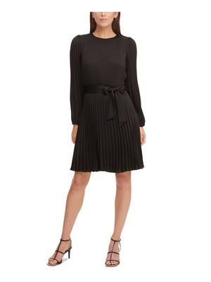 

DKNY Womens Black Tie Waist Long Sleeve Formal Fit + Flare Dress, Черный