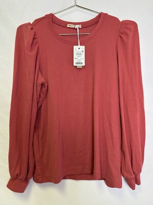 Marine Layer Womens Lexi Ribbed Puff Sleeve Top in Mineral Red Size Medium *NWT*