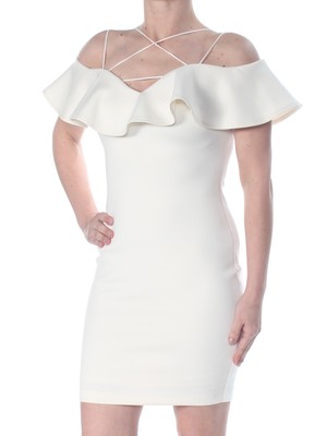 

Женское облегающее платье GUESS цвета слоновой кости с оборками и знойными бретелями с открытыми плечами, Цвет слоновой кости