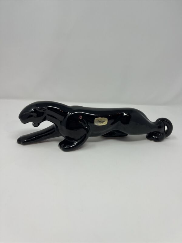 Vtg Royal Haeger Crouching Black Panther Jaguar  13" Cat MCM Art Deco