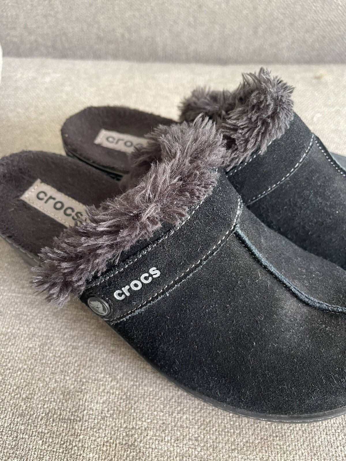 suede leather slip on clogs