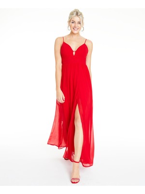 

CITY STUDIO Женское красное платье макси на тонких бретелях с V-образным вырезом, вечернее платье трапециевидной формы для подростков, Красный
