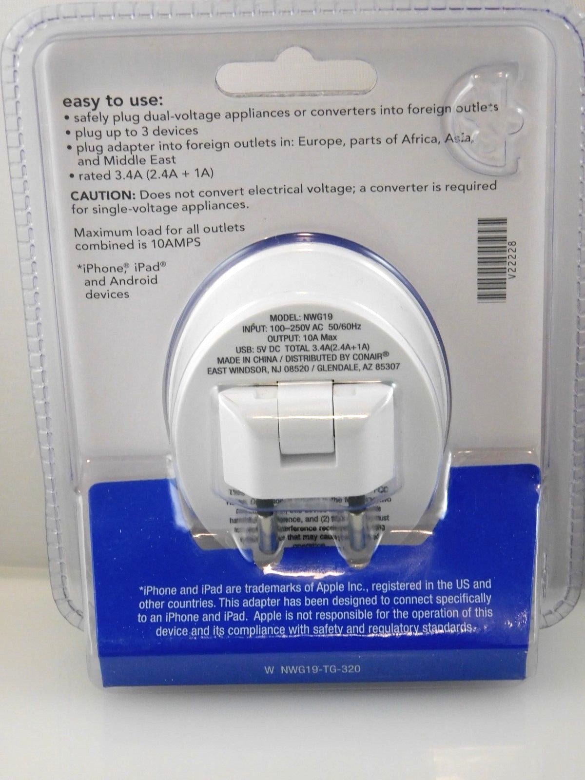 Conair Travel Smart Adapter Plug with 2 USB Ports - Europe Africa & Middle East