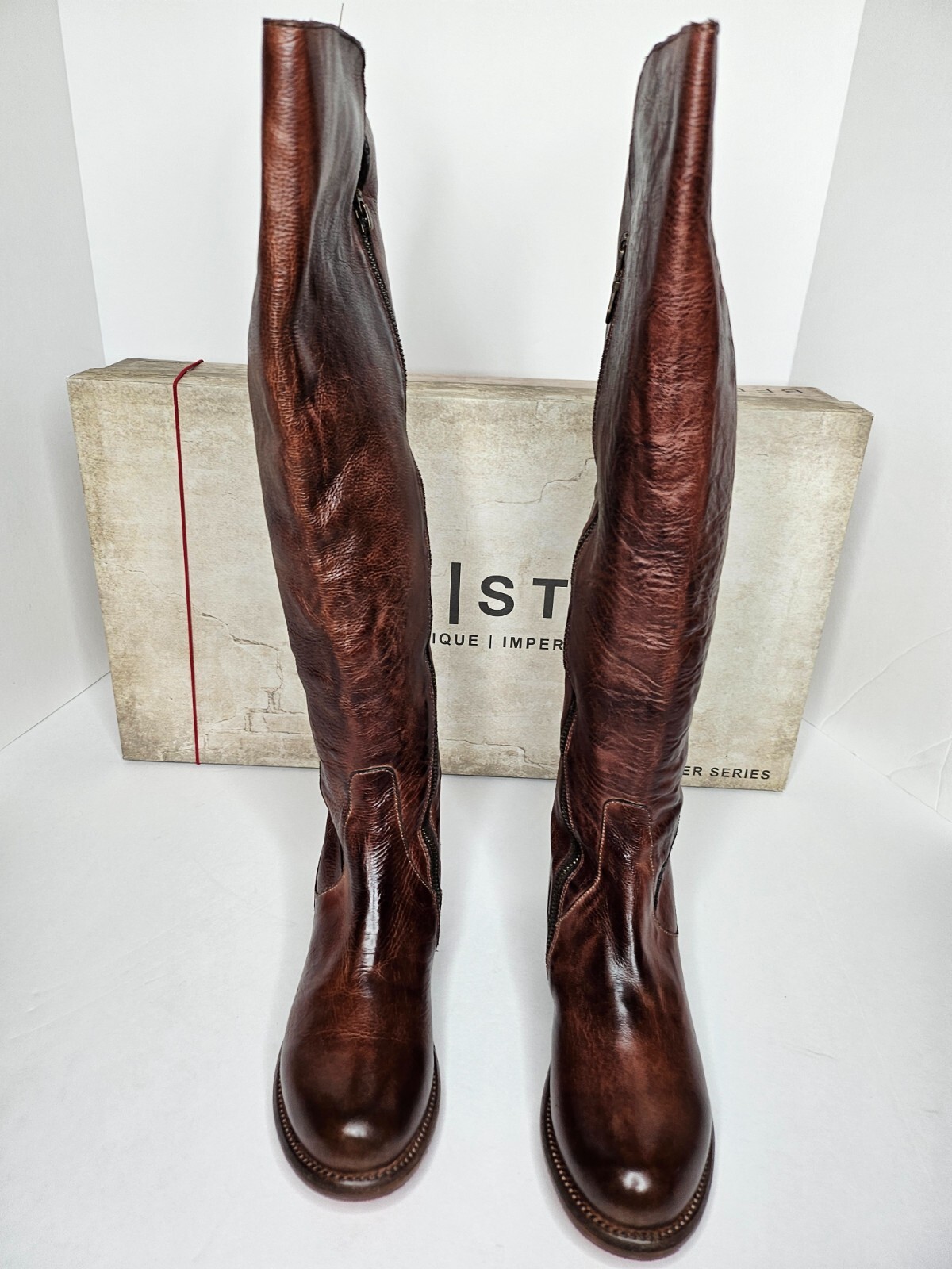 Pre-owned Be&d Bed Stu Boots Letizia Genuine Leather Riding Boots Size 7.5 $425.00 In Teak Dip Dye