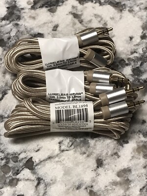 Lot Of 3 Wireless Gear 10 Ft 3.5mm To 3.5mm Audio Cable Radio Model BL1894
