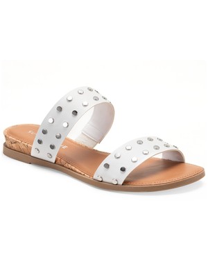 

SUN STONE Женские белые сандалии на танкетке с заклепками Easten Round Toe Slip On Slide, Белый, 10011738800