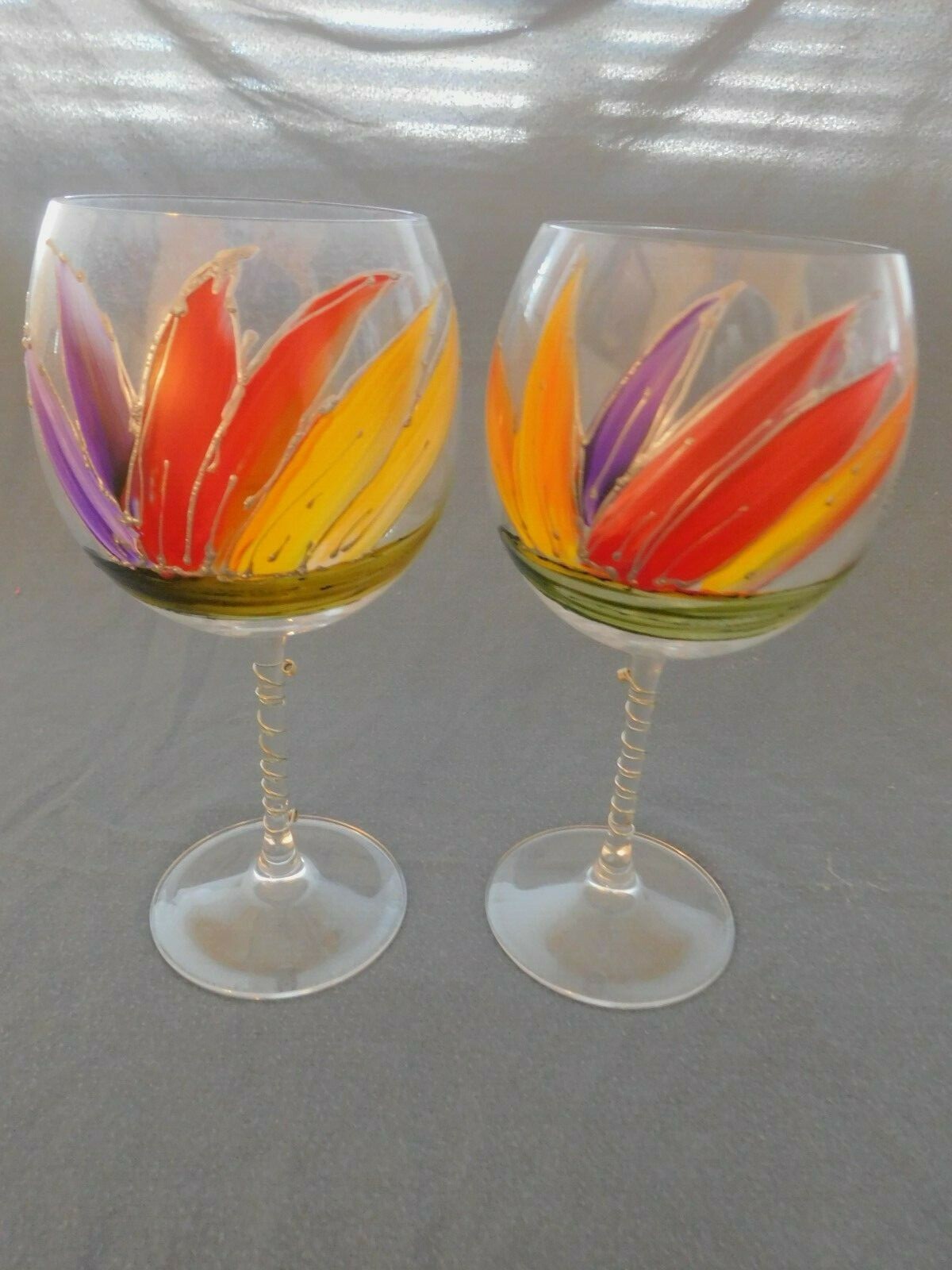 Three Pair of Goblets - Handpainted and signed