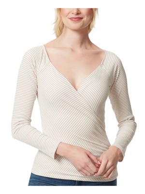 

JESSICA SIMPSON Женский бежевый топ с длинным рукавом и искусственным запахом