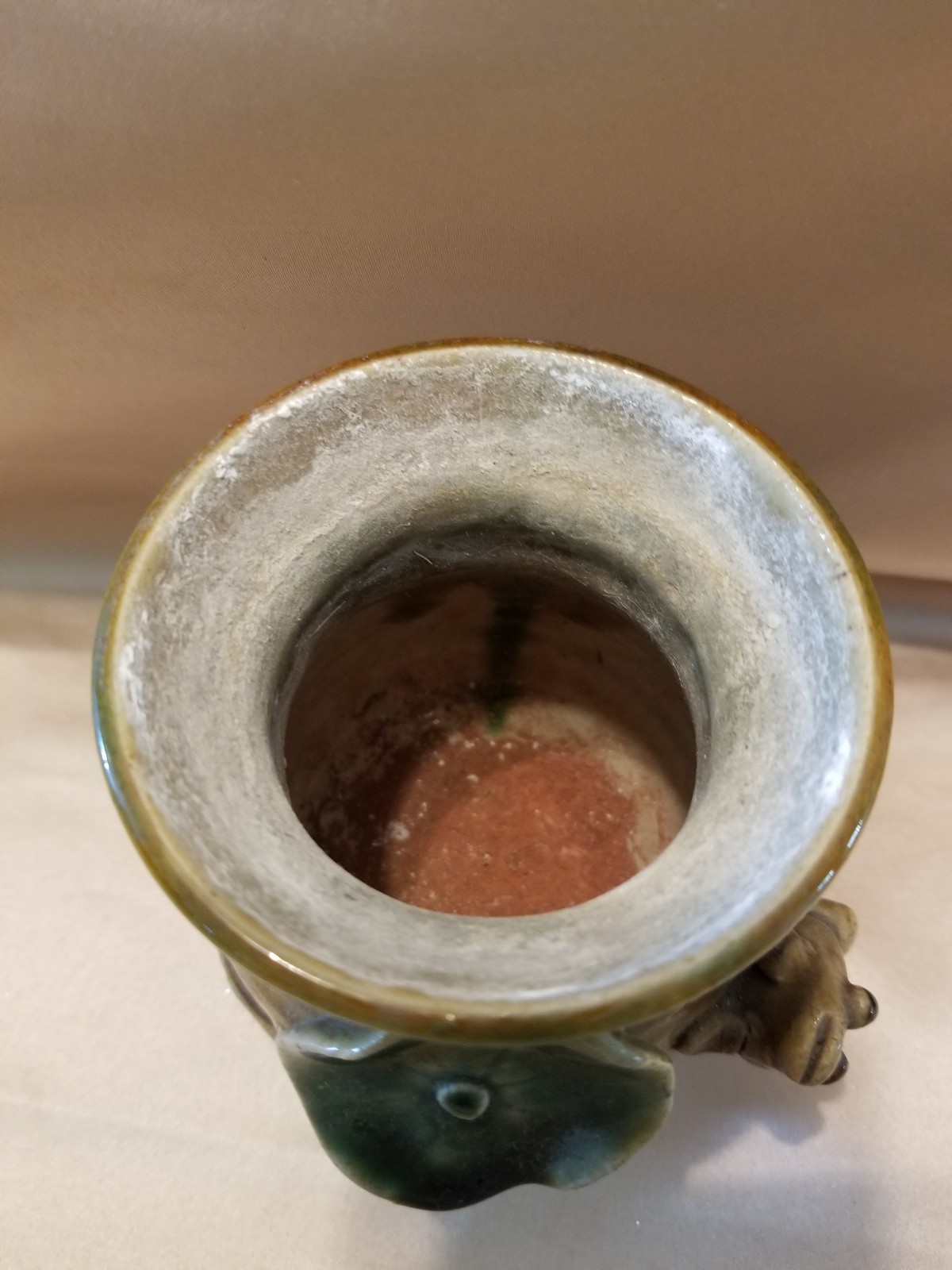 Vintage Studio Crafted Green Frog & Lilly Pad Vase Beautifully Glazed Signed   R