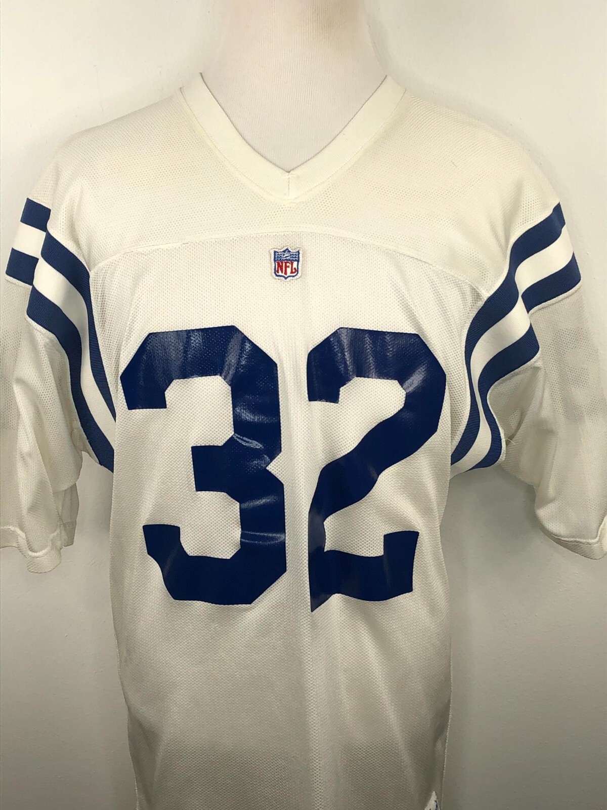 Vtg White Champion L 100% Nylon #32 NFL Men's Short Sleeve