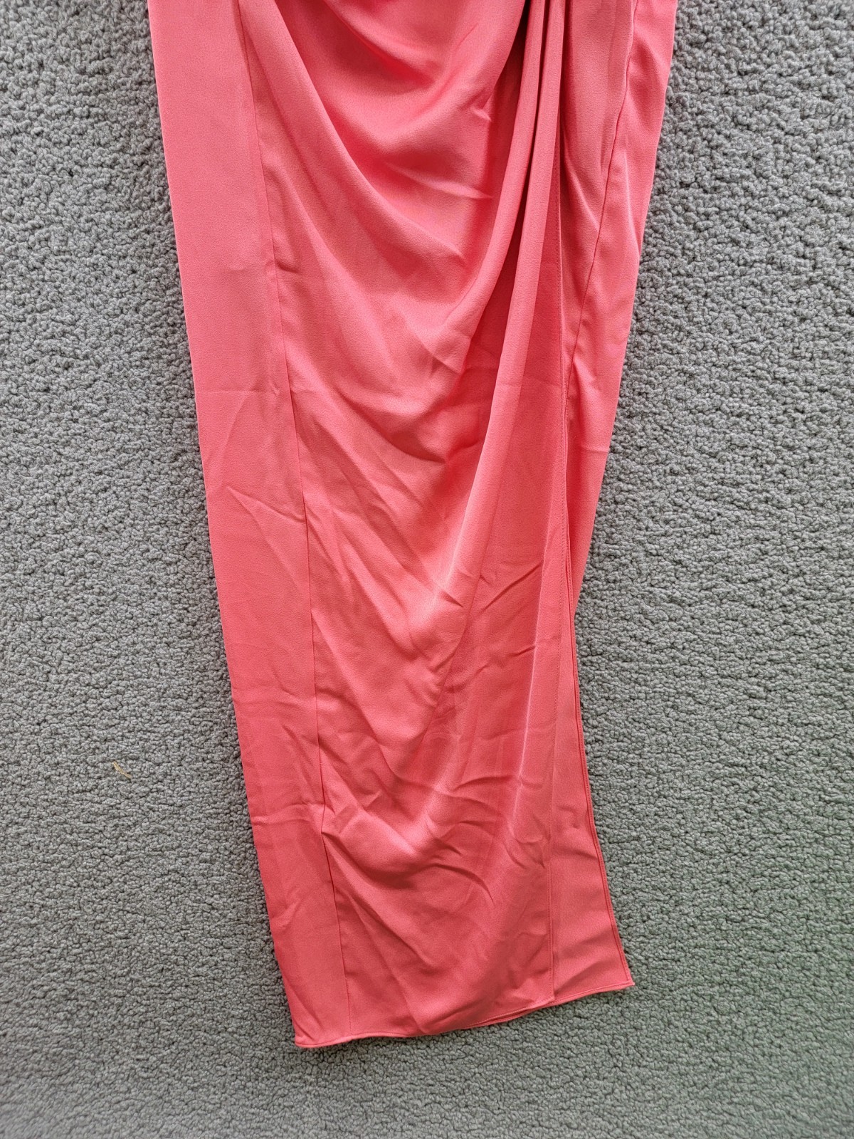 BCBGMAXAZRIA Asymmetric Neck Long Dress Women 8 Coral Side Zip w/ Button Closure - Picture 4 of 12