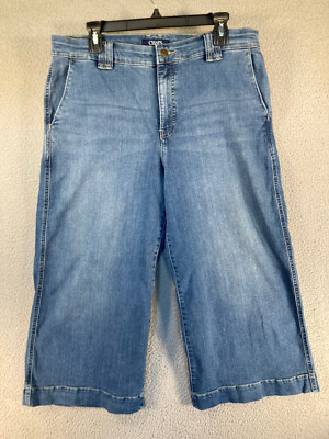 Chaps Jeans Women's 14 Blue Capri Wide Leg Medium Wash High Rise American Denim